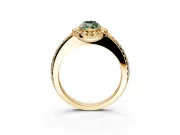 Pave Halo Engagement Ring Setting for Fancy Green Marquise Center with Single Row Pave Band and Prong Head in Yellow Gold