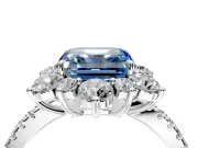 Floral Halo Engagement Ring Setting for Fancy Blue Asscher Cut Center with Pave Accents and Prong Head in Platinum