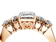 5 Stone Engagement Ring Setting for Emerald Cut Center with Equal Close-Set Accents and Prong Head in Rose Gold