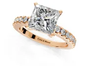 Solitaire Engagement Ring Setting for Princess Cut Center with Single Row Accent Band and Prong Head in Rose Gold