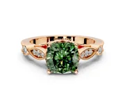 Solitaire Engagement Ring Setting for Fancy Green Cushion Cut Center with Marquise and Bezel Accents and Prong Head in Rose Gold