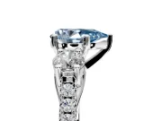 3 Stone Engagement Ring Setting for Fancy Blue Pear-Shaped Center with Crossover Basket, Pave Band and Prong Head in Sterling Silver