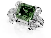Solitaire Engagement Ring Setting for Fancy Green Asscher Cut Center with Twisted Band and Scroll Prong Head in Platinum
