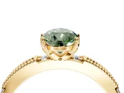 Solitaire Engagement Ring Setting for Fancy Green Pear-Shaped Center with Milgrain-Edged Pave Band and Prong Head in Yellow Gold