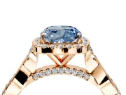 Halo Engagement Ring Setting for Fancy Blue Cushion Cut Center with Twist Band and Prong Head in Rose Gold