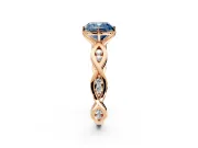 Solitaire Engagement Ring Setting for Fancy Blue Cushion Cut Center with Accented Twist Band and Leaf Prong Head in Rose Gold
