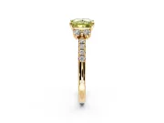 Paired Accent Engagement Ring Setting for Fancy Yellow Princess Cut Center with Pave Band and Prong Head in Yellow Gold