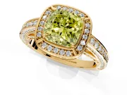 Halo Engagement Ring Setting for Fancy Yellow Cushion Cut Center with Framed Halo, Pave Band and Prong Head in Yellow Gold