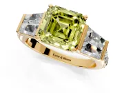 Channel-Set Engagement Ring Setting for Fancy Yellow Asscher Cut Center with Baguette Band and Prong Head in Yellow Gold