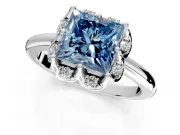 Floral Frame Engagement Ring Setting for Fancy Blue Princess Cut Center with Accent Clusters and Prong Head in White Gold