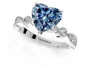 Solitaire Engagement Ring Setting for Fancy Blue Heart-Shaped Center with Milgrain Bezel Accents and Prong Head in Platinum
