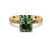 Solitaire Engagement Ring Setting for Fancy Green Radiant Cut Center with Scrollwork Band and Prong Head in Yellow Gold