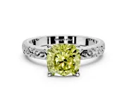 Solitaire Engagement Ring Setting for Fancy Yellow Cushion Cut Center with Scrollwork Band and Prong Head in Platinum