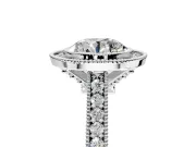 Halo Engagement Ring Setting for Round Cut Center with Milgrain Pave Band and Bezel Head in Platinum