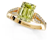 Solitaire Engagement Ring Setting for Fancy Yellow Emerald Cut Center with Twisted Pave Split Shank and Prong Head in Yellow Gold