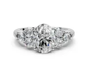 Cluster Engagement Ring Setting for Oval Center with Round Cut Accent Frame and Prong Head in Platinum
