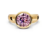 Solitaire Engagement Ring Setting for Fancy Pink Round Cut Center with Wide Band and Bezel Head in Yellow Gold