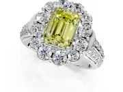 Large Accent Halo Engagement Ring Setting for Fancy Yellow Emerald Cut Center with Pave Split Shank and Prong Head in Sterling Silver