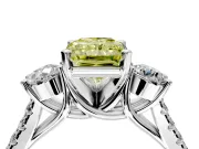 3 Stone Engagement Ring Setting for Fancy Yellow Radiant Cut Center with Crossover Basket, Pave Band and Prong Head in Sterling Silver