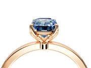 Solitaire Engagement Ring Setting for Fancy Blue Emerald Cut Center with Thin Rounded Plain Band and Prong Head in Rose Gold