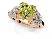 Leaf Cluster Engagement Ring Setting for Fancy Yellow Heart-Shaped Center with Marquise Accents and Prong Head in Rose Gold
