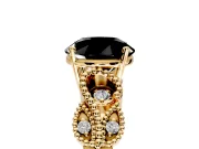 Leaf Engagement Ring Setting for Fancy Black Round Cut Center with Milgrain Accent Band and Prong Head in Yellow Gold