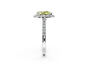 Halo Engagement Ring Setting for Fancy Yellow Pear-Shaped Center with Narrowing Pave Band and Prong Head in White Gold