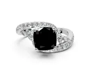 Solitaire Engagement Ring Setting for Fancy Black Cushion Cut Center with Filigree Band and Prong Head in White Gold
