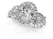 Milgrain Halo Engagement Ring Setting for Oval Center with Shoulder Bezels and Prong Head in Platinum