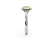 Halo Engagement Ring Setting for Fancy Yellow Asscher Cut Center with Pave and Plain Twist Band and Prong Head in White Gold