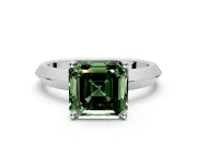Solitaire Engagement Ring Setting for Fancy Green Asscher Cut Center with Wide Knife Ridge Band and Prong Head in White Gold