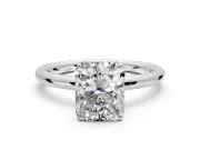 Low-Set Solitaire Engagement Ring Setting for Radiant Cut Center with Thin Plain Band and Prong Head in Platinum