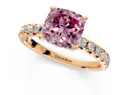 Solitaire Engagement Ring Setting for Fancy Pink Cushion Cut Center with Large Accents and Prong Head in Rose Gold
