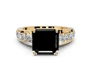 Solitaire Engagement Ring Setting for Fancy Black Asscher Cut Center with Graduated Shared Prongs and Prong Head in Yellow Gold