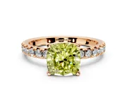 Solitaire Engagement Ring Setting for Fancy Yellow Cushion Cut Center with Large Accents and Prong Head in Rose Gold