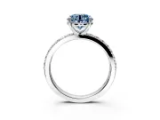 Solitaire Engagement Ring Setting for Fancy Blue Round Cut Center with Round Cut Pave Band and Prong Head in Sterling Silver