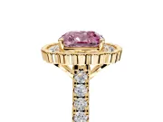 Milgrain Floral Halo Engagement Ring Setting for Fancy Pink Cushion Cut Center with Pave Band and Prong Head in Yellow Gold