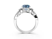 3 Stone Engagement Ring Setting for Fancy Blue Round Cut Center with Pave Split Shank and Prong Head in Sterling Silver