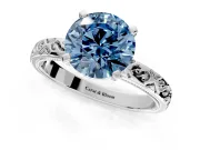 Solitaire Engagement Ring Setting for Fancy Blue Round Cut Center with Scrollwork Band and Prong Head in Platinum