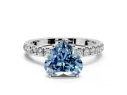 Open Basket Engagement Ring Setting for Fancy Blue Heart-Shaped Center with Pave Band and Prong Head in Sterling Silver