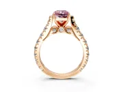 Solitaire Engagement Ring Setting for Fancy Pink Radiant Cut Center with Pave Cathedral Shoulders and Prong Head in Rose Gold