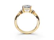 Solitaire Engagement Ring Setting for Princess Cut Center with Grooved Bar Accent Band and Prong Head in Yellow Gold