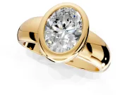 Solitaire Engagement Ring Setting for Oval Center with Wide Band and Bezel Head in Yellow Gold