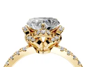 Halo Engagement Ring Setting for Heart-Shaped Center with Openwork Halo, Pave Band and Prong Head in Yellow Gold