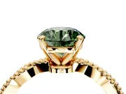 Solitaire Engagement Ring Setting for Fancy Green Round Cut Center with Twist Band and Bead Prong Head in Yellow Gold