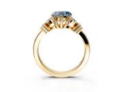 Floral Engagement Ring Setting for Fancy Blue Heart-Shaped Center with Marquise Cluster Shoulders and Prong Head in Yellow Gold