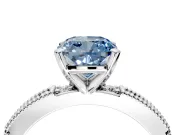 Solitaire Engagement Ring Setting for Fancy Blue Cushion Cut Center with Milgrain-Edged Pave Band and Prong Head in Platinum