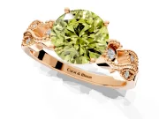 Leaf Engagement Ring Setting for Fancy Yellow Round Cut Center with Milgrain Accent Band and Prong Head in Rose Gold