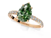 Solitaire Engagement Ring Setting for Fancy Green Pear-Shaped Center with Pave Accents and Prong Head in Rose Gold