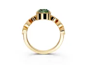 Vintage Station Engagement Ring Setting for Fancy Green Cushion Cut Center with Accents and Prong Head in Yellow Gold